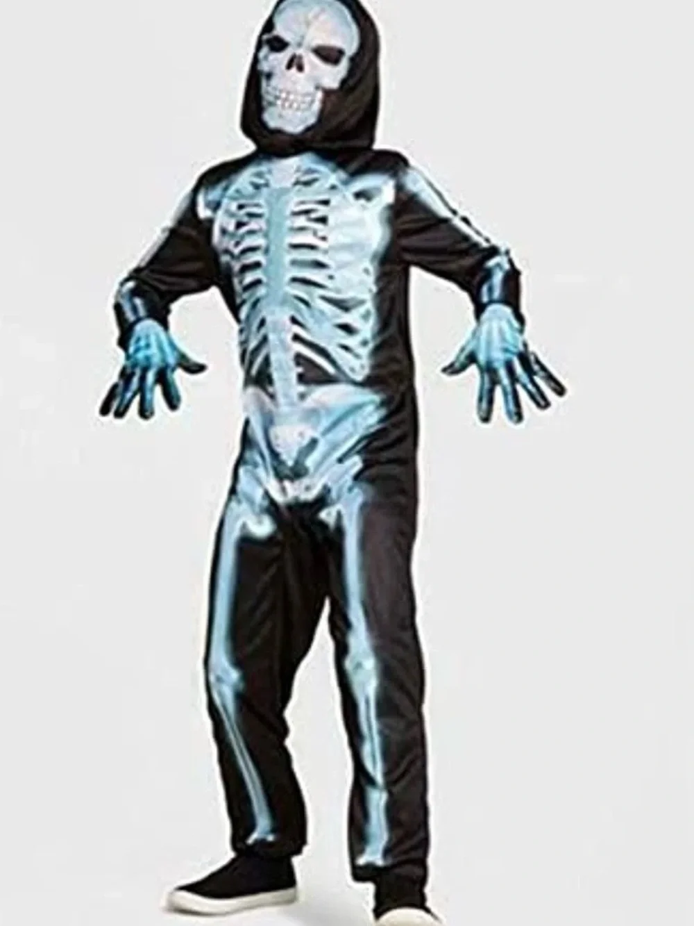 Kids Blue Glow Skeleton Costume with Hooded Mask